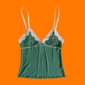00's vintage green 100% silk lace trim y2k camisole tank top MEDIUM